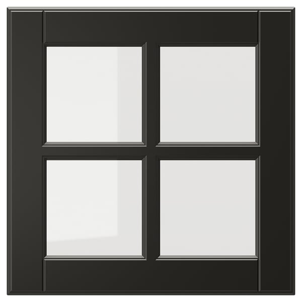 Black BODBYN glass door with bevelled frame, square shape, modern design.