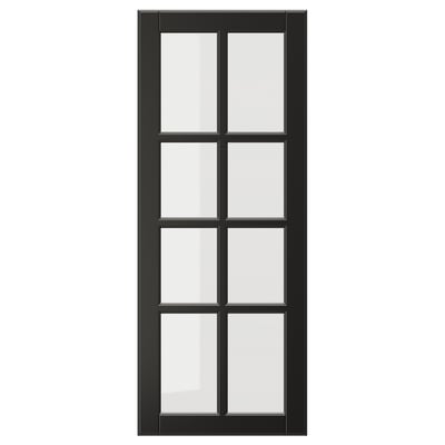 Black BODBYN fiberboard glass door with beveled frames and tempered glass panels, elegant and sophisticated design.