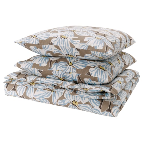 BÖNTRÄD bedding, blue floral print, rectangular shape, 100% recycled cotton.