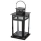 Black BORRBY lantern, square, metal with glass panel, indoor/outdoor use, handle on top.
