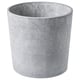 Option: Cylindrical gray concrete planter with natural speckles, soft feet, for indoor/outdoor use.