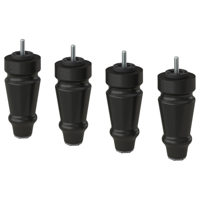 Four black wooden furniture legs with screws. Stylish, tapered design. Easy to attach.