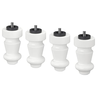 Four white wood legs with black screws at top, shown in different turns.