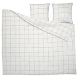 BREDVECKLARE duvet set: white with blue grid, smooth cotton-viscose. Includes 1 large and 2 square pillows.