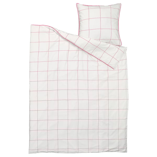 BREDVECKLARE set: white bedspread, red piping, zipper, cotton-viscose, rectangular.