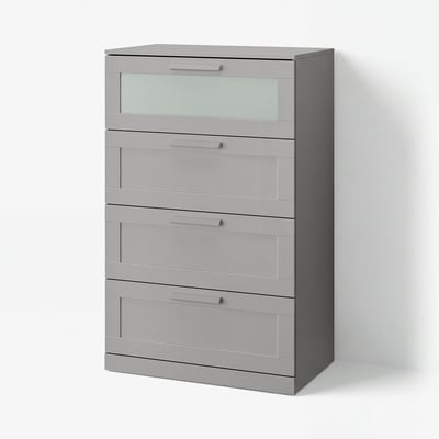 BRIMNES Chest of 4 drawers, grey/frosted glass, 78x46x124 cm