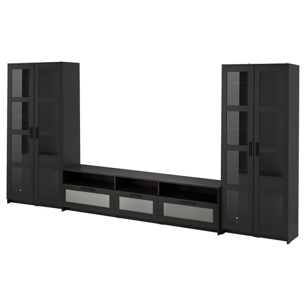BRIMNES TV storage combination/glass doors, black, 376x41x190 cm