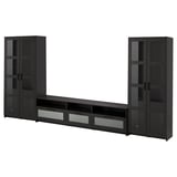 BRIMNES TV storage combination/glass doors, black, 376x41x190 cm