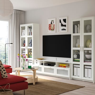 BRIMNES TV storage combination/glass doors, white, 340x41x190 cm