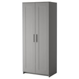Ikea BRIMNES gray wardrobe, upright design, double door, handle center, wooden materials.