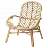 Broblock armchair, hand-woven natural rattan, curved design, airy & sturdy, embrace-shaped back & arms.
