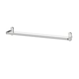 The BROGRUND towel bar in silver steel with a rectangular design. It a modern look and is made from tempered glass.
