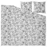This image BROKDRACENA bedding set in grey with intricate floral designs, made of recycled polyester and viscose.
