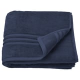 Deep blue folded BROKGLIM organic cotton towel, thick and soft with woven border design.