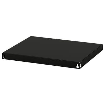 Black metal shelf with clean edges, sturdy design.