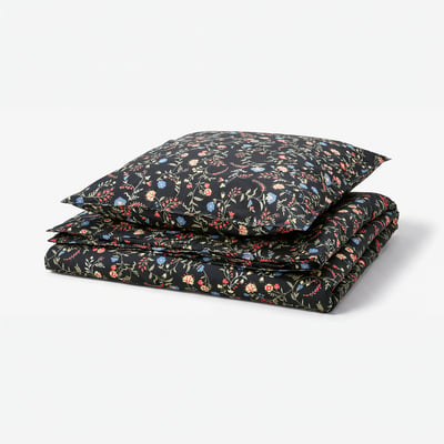 BRUDKRUSBÄR Duvet cover and pillowcase, black multicolour/floral pattern, 140x200/80x80 cm
