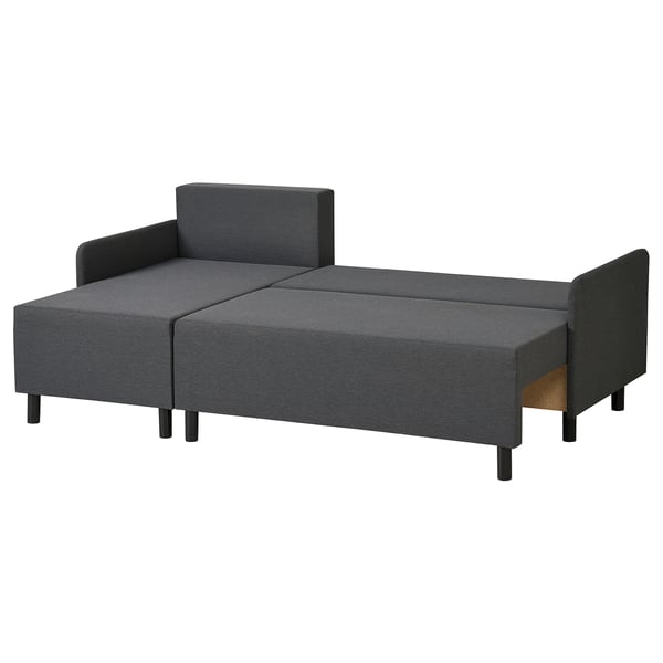 BRUKSVARA grey l-shaped sofa-bed, modern, clean lines, with storage.