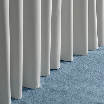 BRUKSVARA curtains, gray, 100% recycled polyester, vertical stripes, 250 cm long, block light, easy hang.