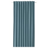 A teal room-darkening curtain with a rod-pocket design. Its rectangular and made from 100% recycled polyester.
