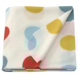 BRUKSVARA throw blanket, polka dots in blue, yellow, red on white, soft & warm, 100% recycled polyester.