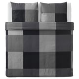 Gray BRUNKRISSLA bed linen, square pattern, cotton-viscose blend, flat layout.