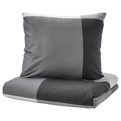 BRUNKRISSLA gray bedding set, square pillow, checkered design.