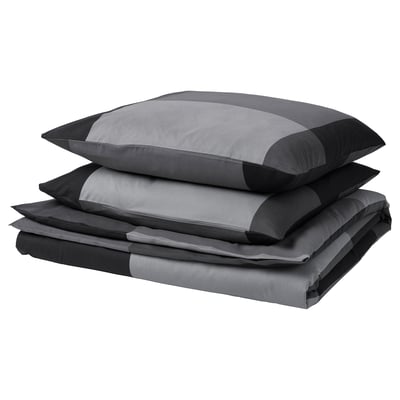BRUNKRISSLA Duvet cover and 2 pillowcases, black, 240x220/80x80 cm
