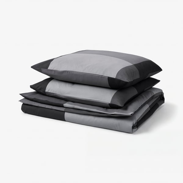 Stacked grey BRUNKRISSLA bedding set, rectangular, striped design
