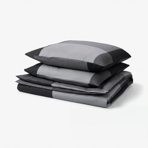 Stacked grey BRUNKRISSLA bedding set, rectangular, striped design