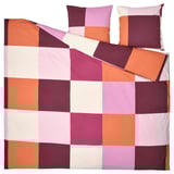 BRUNKRISSLA bedding set, checkered orange-pink pattern, soft cotton blend, square pillows.
