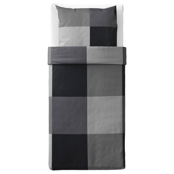 BRUNKRISSLA grey duvet set, with solid color and zipper closure, made from cotton and viscose.