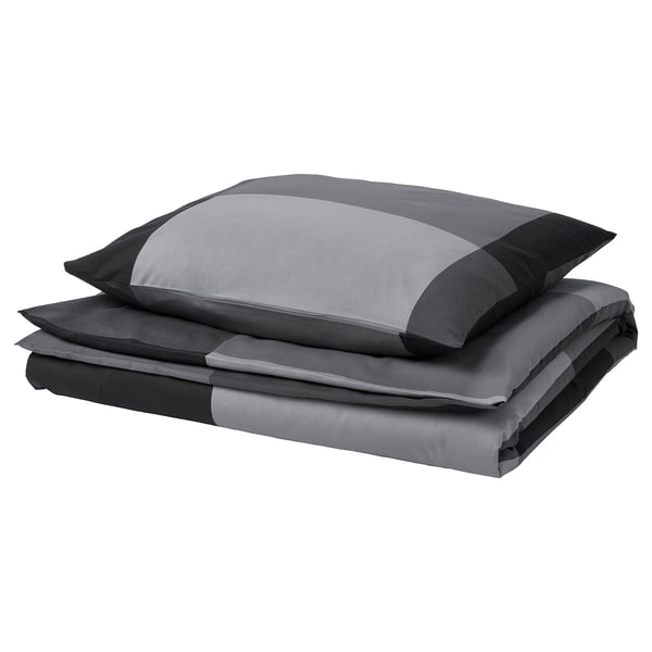BRUNKRISSLA Duvet cover and pillowcase, black, 155x220/80x80 cm