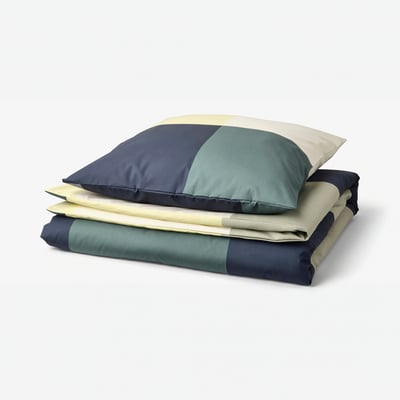 BRUNKRISSLA Duvet cover and pillowcase, green/multicolour, 140x200/80x80 cm