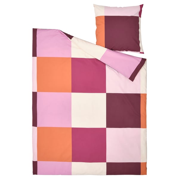 BRUNKRISSLA duvet set, multicolor checkered, soft cotton blend, rectangular with zip pillowcase.