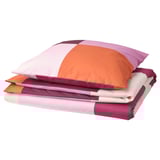 BRUNKRISSLA duvet set, orange and pink squares, cotton-viscose, folded neatly.