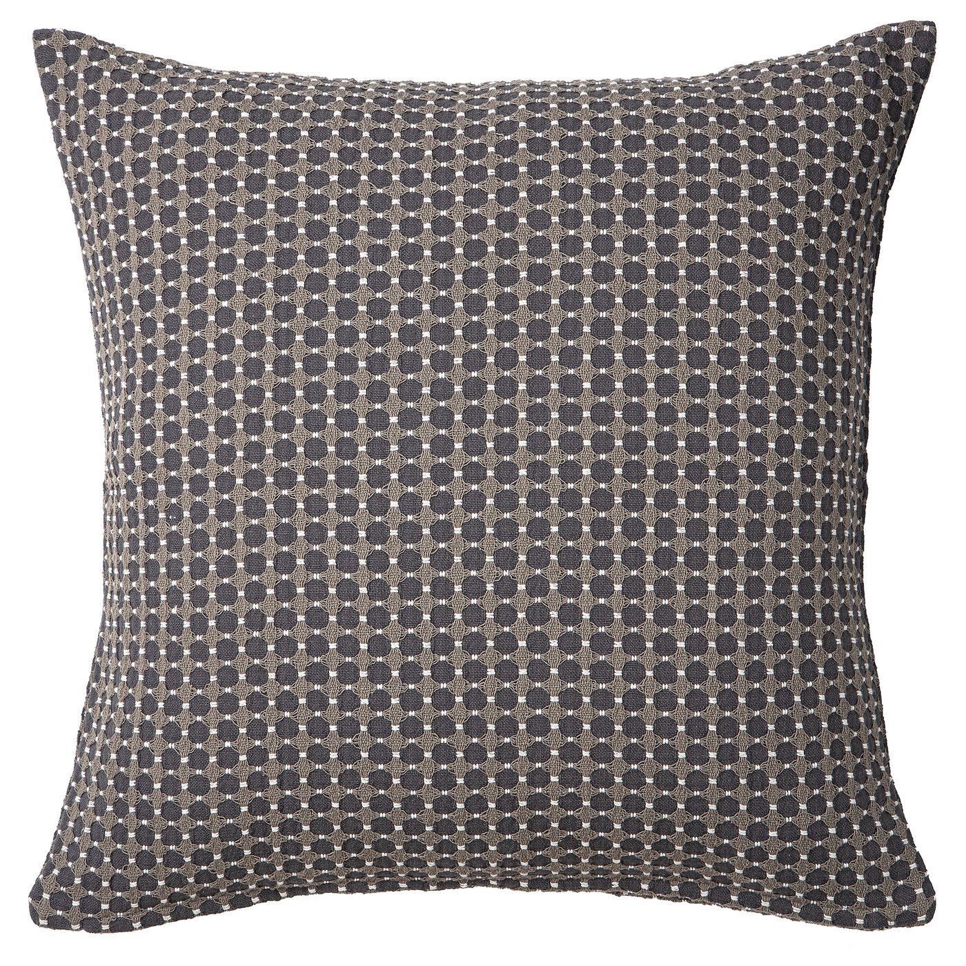 BRUNNYCKLAR square pillow, grey with intricate white design, woven cotton, minimalist and traditional.