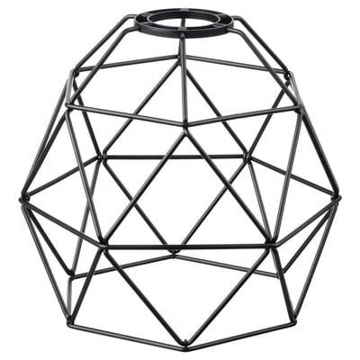 Black BRUNSTA lamp shade, geometric, metallic, modern-minimalist.