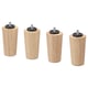 Four light brown wood legs with black threaded tops, arranged in a line. They are cylindrical and finished with clear acrylic lacquer.