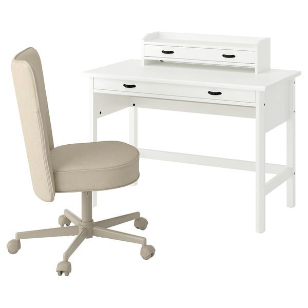 BRYTNING Desk and chair, white/beige, 110x53 cm