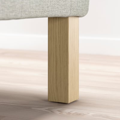 Wooden bed leg, part of BURFJORD bed frame, supporting and elevating bed for storage space.