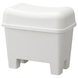 A white BURSJÖN plastic storage stool with an ergonomic lid.