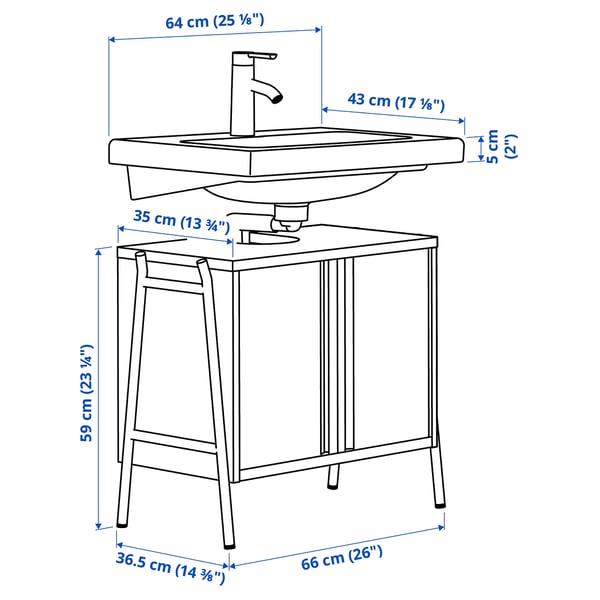 Illustration with measurements for the product: BYASJÖN.