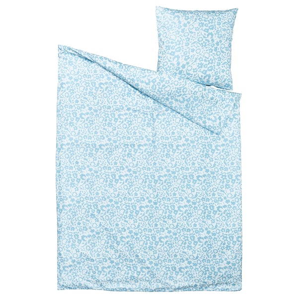 A light blue CYMBALBLOMMA bedding set with floral patterns, made from recycled polyester.