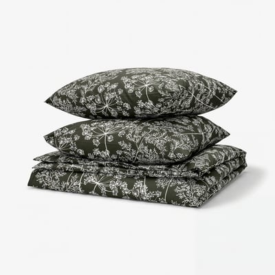 DAGGBJÖRNBÄR Duvet cover and 2 pillowcases, dark green/floral pattern, 240x220/80x80 cm