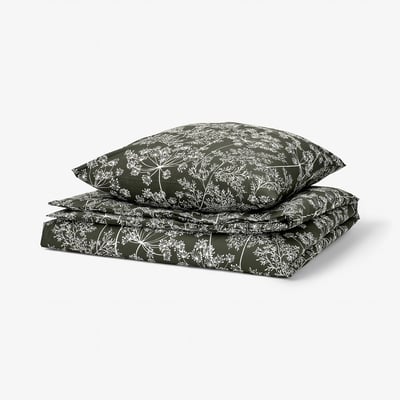 DAGGBJÖRNBÄR Duvet cover and pillowcase, dark green/floral pattern, 140x200/80x80 cm