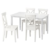 DANDERYD, white dining set includes square table and four chairs.