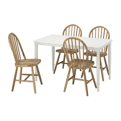 DANDERYD: white dining table & chairs, wood & metal, classic style.