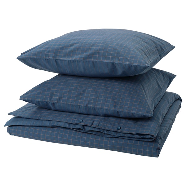Blue checkered DOFTAKLEJA duvet & pillowcases set.