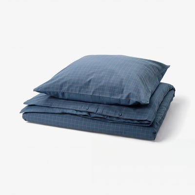 DOFTAKLEJA Duvet cover and pillowcase, dark blue/light brown, 140x200/80x80 cm