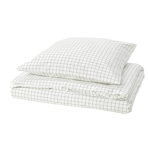 DOFTAKLEJA duvet cover, white/anthracite check, cotton, rectangular shape, zip closure.
